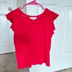 LOFT Red Flutter Sleeve Ruffled Blouse